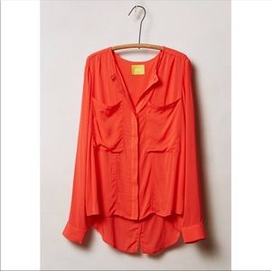 Anthro Maeve Clara Split Back Blouse Coral 2